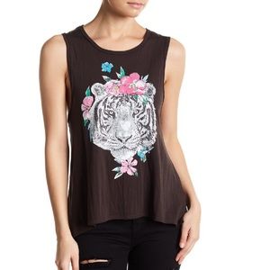 Chaser Tiger Flower Floral Crown Graphic Tank Top Muscle Tee Boho Cotton Blend